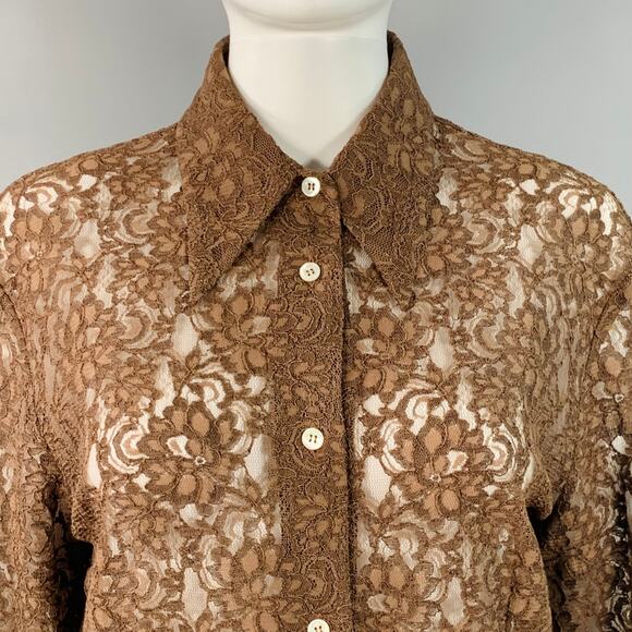 DOLCE & GABBANA Vintage Size L Brown Rayon Blend Lace Pointed Collar Shirt - Picture 2 of 7